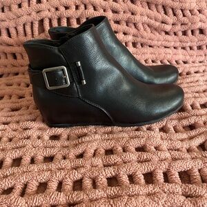 BareTraps Black Wedge Ankle Booties with Buckle Accent